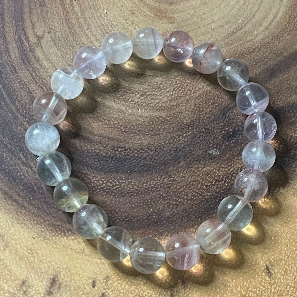 Candy Fluorite bracelet striped layers light rainbow colors stretch 9mm 7.5” nat